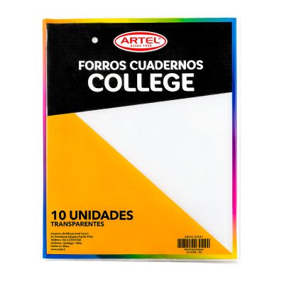 Bolsa con 10 forros cuaderno college transparente